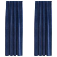 Cortinas Blackout de vidaXL con cinta superior 2 piezas de terciopelo azul oscuro - details 1
