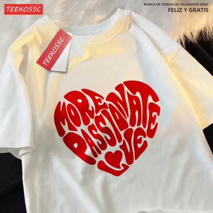 Camiseta Impresión Amor Masculina Y Femenina Casual Verano Algodón Tops Estilo Hip Hop Parejas Ropa Transpirable Camiseta Tee - 1