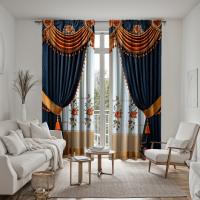 2 Piezas Cortina De Ventana De Lujo Estilo Chino Azul Con Bordado Digital HD Decoración Para Sala De Estar Y Dormitorio - details 6
