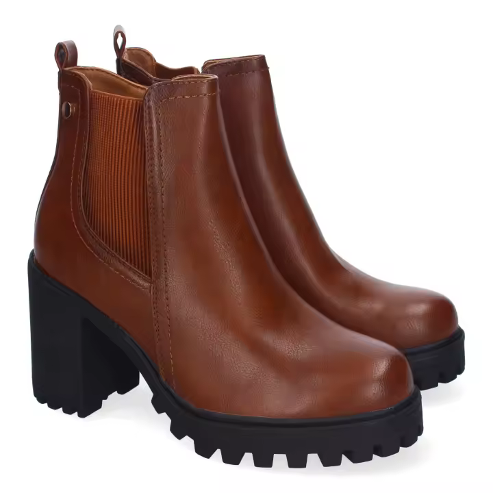 PuntoSalao Botines de tacón medio cómodos para mujer color camel SA6246 - 1