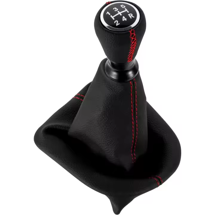 5 Velocidades Pomo Palanca de cambios de cuero con Funda compatible de Peugeot 207 307 308 607 608 Citroen C3 C4 C5 (Rojo) - 1