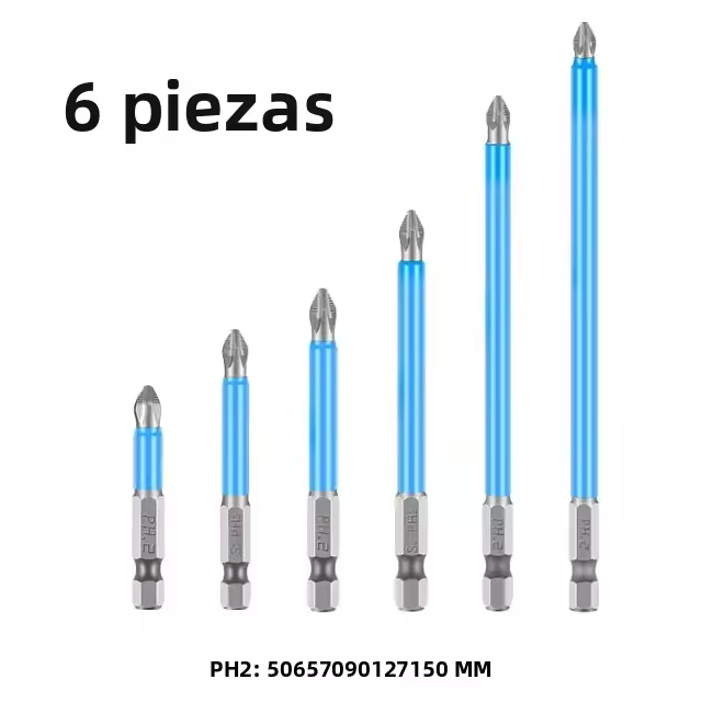 6PC 50mm150mm PH2 Phillips Head Destornillador Bit De Taladro De Hexágono Con Embozo Magnético Antideslizante Largo Alcanzable Para Herramientas Eléctricas - 1