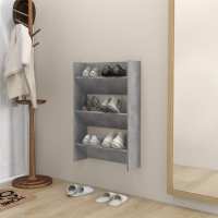 vidaXL Zapatero de Pared Contrachapada 60x18x90cm Colgante Mueble Color gris brillante,  Gris hormigón,  negro brillante - details 1