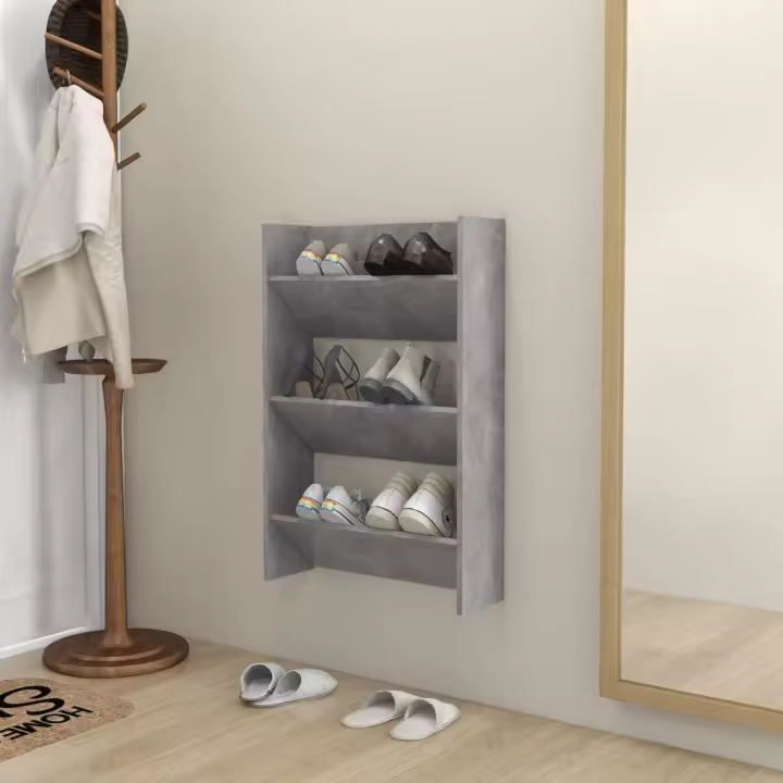 vidaXL Zapatero de Pared Contrachapada 60x18x90cm Colgante Mueble Color gris brillante,  Gris hormigón,  negro brillante - 1