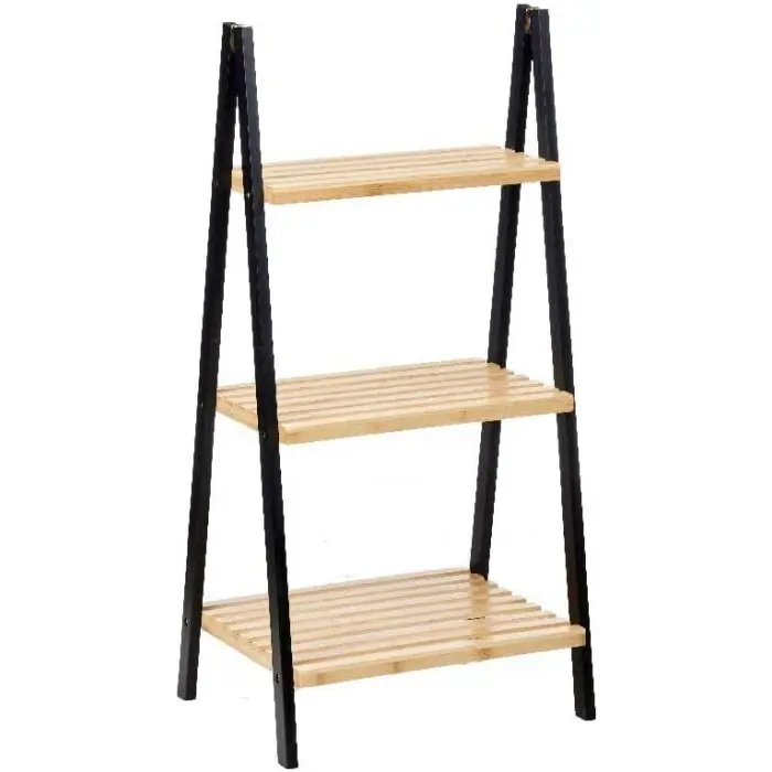 STARLEY-Estantería Escalera Negro Natural Bambú Madera 3 estantes 40x30x81.5cm,4 estantes 40 x 30 x 109 cm - 1