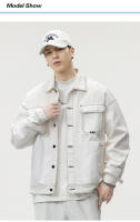 Chaqueta De Denim Para Hombre Estilo Callejero Con Bolsillos Grandes Diseño De Contraste Talla Grande Negro Y Blanco Lavado Abrigo De Otoño 4XL 5XL - details 4