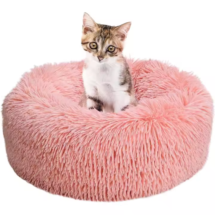 Cama para Perros 50CM Cama para Mascotas, Redonda Cama Gatos Pequeño con Parte Inferior Antideslizante Adecuado Cálido Sudadera Bolsa Interior Invierno para Gatos y Perros Pequeños (M-Rosa) - 1