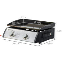 Outsunny Plancha de Gas Sobremesa con 2 Quemadores de Acero Inoxidable 6kW Barbacoa Portátil con Plancha para Picnic Camping 48,5x46x21cm Negro Plata - details 2