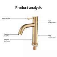 Grifo De Baño De Acero Inoxidable SUS 304 Dorado Estilo Vintage Montaje En Superficie Solo Mano Corriente De Agua Fría Y Caliente No Incluida - details 2