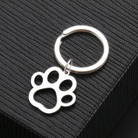 Llavero De Acero Inoxidable Con Diseño De Patas De Perro De Dibujos Animados Colgante De Moda Para Llaveros De Coche Joyería Regalos Color Plata - details 1