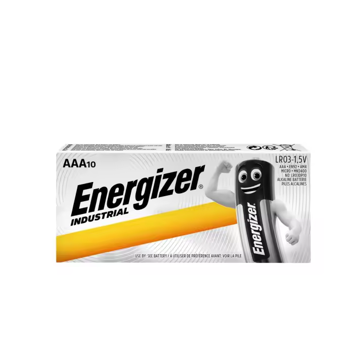Energizer - Industrial, Pack de 10 pilas AAA, pilas alcalinas básicas para uso cotidiano e industrial, sin sulfataciones y con 7 años de vida útil - 1