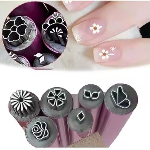 Juego de 6 sellos para decoración de uñas, herramientas para decoración de uñas DIY, herramienta para estampar uñas con 6 patrones diferentes, juego de sellos para uñas para mujeres y niñas, decoración de uñas casera (1 juego) - 1