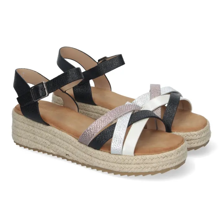 Davinia Shoes Sandalias Planas para Mujer, con Yute, Elegantes y Comodas con Tiras Cruzadas y Hebilla Ajustable, Ideales para Verano. Shoes&Blues.es CF-2480-Negro - 1