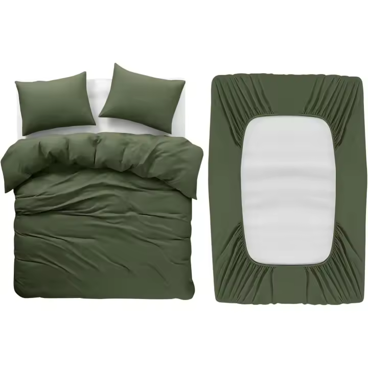 BedLooms 4 Piece Super King Bedding Set Olive Green Duvet Cover Sets Fitted Sheet with Pilow cases Superking Duvet Set Soft and Fade Resistant Brushed Microfiber Bedding Quilt Cover Set - 1