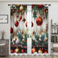 2 Piezas Cortinas De Navidad Con Hojas Verdes De Pino -30% Blackout Adecuadas Para Sala De Estar Dormitorio Cocina Decoración Del Hogar - details 4