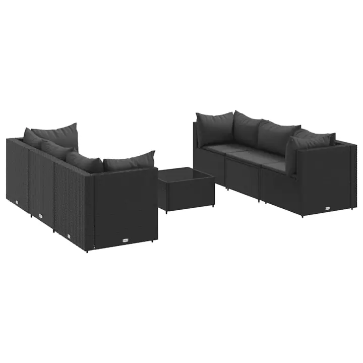 vidaXL Set de muebles de jardín y cojines 7 pzas ratán sintético negro - 1