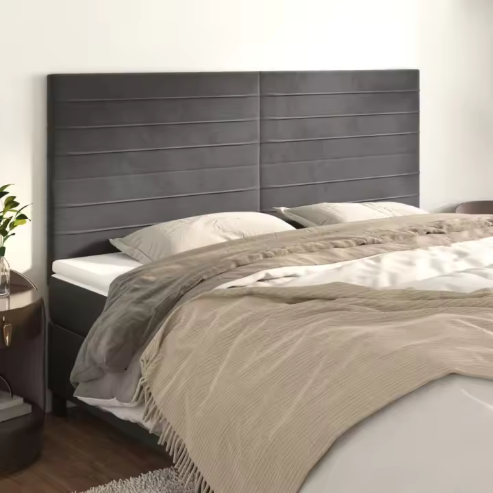 vidaXL Cabeceros 4 unidades de terciopelo gris oscuro 80x5x78/88 cm - 1
