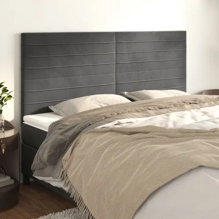 vidaXL Cabeceros 4 unidades de terciopelo gris oscuro 80x5x78/88 cm - 1