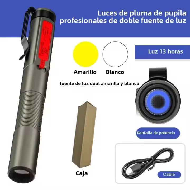 Lámpara LED De Billetera Médica Recargable MiniLinterna Fuente De Luz Doble Con Clip Para Dentista Enfermera Primeros Auxilios Luz De Trabajo Resistente Al Agua - 1