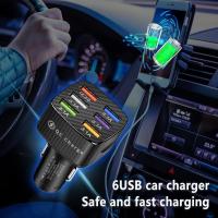Adaptador de cargador de teléfono para automóvil de 6 puertos de carga rápida, QC3.0/3.1A, derivación inteligente, Cargador USB compatible con cargador de cigarrillos - details 2