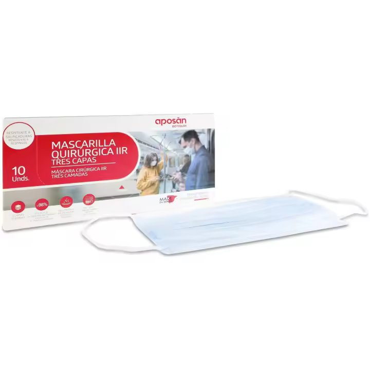 Aposán Mascarilla Quirúrgica Iir 3 Capas Azul, 10 Unidades - 1