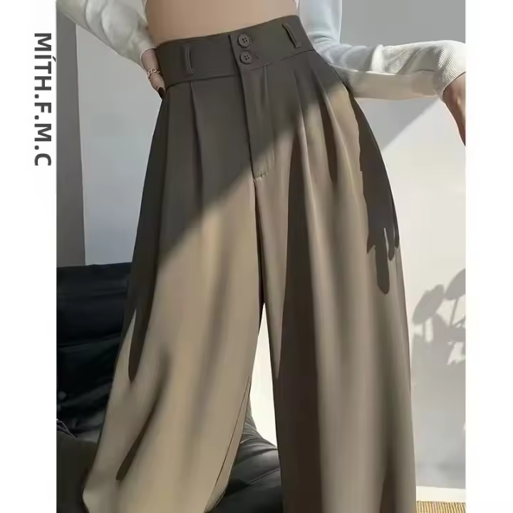 Pantalones Anchos Elegantes Para Mujer Estilo Coreano Cintura Alta Negro Pantalones Sueltos Para Oficina Moda 2024 - 1