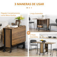 HOMCOM Mesa Plegable de Comedor Mesa de Cocina Plegable con Ruedas Alas Abatibles y Estante Mesa Plegable para Salón 130x80x74 cm Marrón - details 1