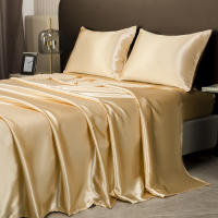 Protector De Sábanas De Lujo En Seda Hueso Lavable Y Antipolvo Para Cama Sin Almohadas Sábana Plana De Color Champán Suave Y Sólida - details 1