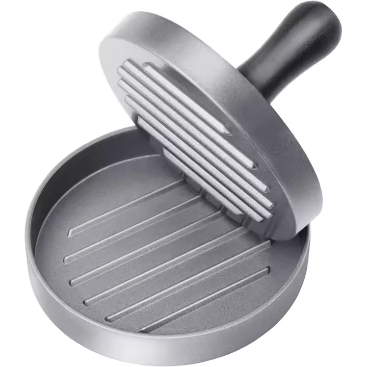 Prensa de hamburguesas, fabricante de hamburguesas de acero inoxidable de calidad alimentaria con mango de ABS, prensa de hamburguesas antiadherente, 11,5 cm - 1