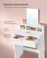 Tocador Moderno con Espejo Grande - Mesa de Maquillaje con Gabinete, 2 Cajones y 3 Compartimentos, Color Blanco - details 4