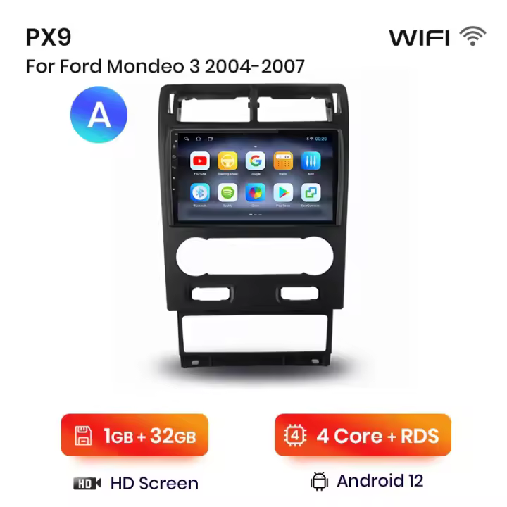 AWESAFE PX9 inalámbrico CarPlay Android Auto Radio para Ford Mondeo 3 2004 2005 2006 2007 coche reproductor multimedia GPS 2 din autoradio volante controles RDS Bluetooth - 1