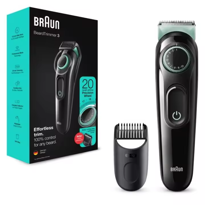 BRAUN BT3221 Recortadora de barba, 20 configuraciones de longitud, con dial de precisión, 50 min de uso, negro - 1