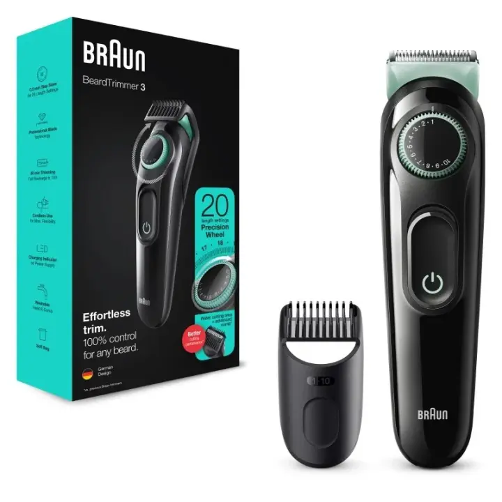 BRAUN BT3221 Recortadora de barba, 20 configuraciones de longitud, con dial de precisión, 50 min de uso, negro - 1