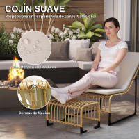 Outsunny Conjunto de Sillón de Jardín con Reposapiés de Ratán Sintético Sillón para Exterior con Cojín Acolchado y Estructura de Acero Natural y Beige - details 5