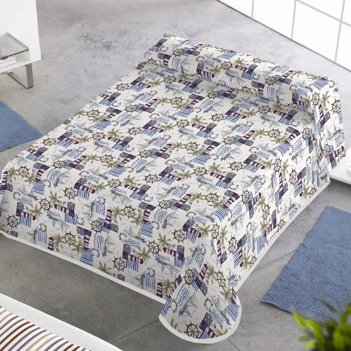 SABANALIA - Colcha estampada Faro (Disponible en varios tamaños) | Colcha ideal para primavera y verano | Producto ligero y decorativo - 1