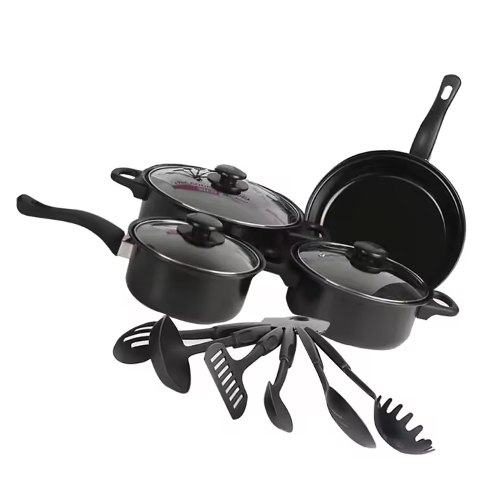 Juego de herramientas y sartenes, juego de utensilios de cocina antiadherentes de 13 piezas, juego de utensilios de cocina de inducción con sartenes, cacerollas y ollas, color negroOtros accesorios para barbacoa y placa - 1