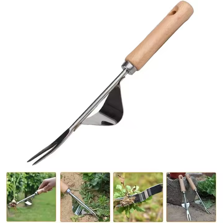 Herramienta de desmalezado manual de acero inoxidable con mango de madera Herramienta de desmalezado de jardín (B) - 1