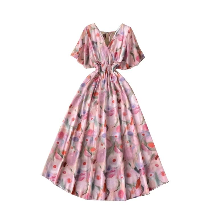 Vestido Maxi De Encaje Floral Romántico Para Mujer Verano 2026 V-Neck Espalda Descubierta Sexy Playa Elegante Cintura Elástica Fiesta