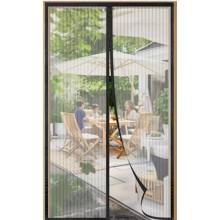Mosquitera Puerta Magnética 140x210 cm, Cierre Automático, Instalación Sin Taladrar, Cortina Mosquitera Puerta Exterior Resistente al Viento, Tallas Múltiples (Negro) - 1