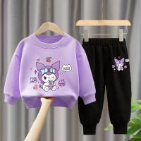 Conjunto De Sudadera Y Pantalones Para Niñas Sanrio Kuromi Estampado Casual Deporte Dos Piezas O-Neck Cuello Sin Capucha - details 1