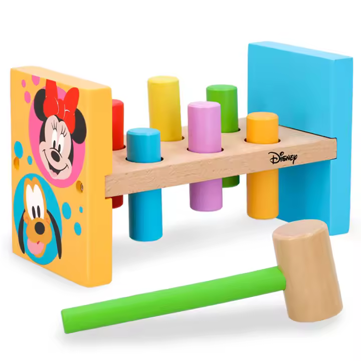 WOOMAX - Banco de madera Disney Baby 21 cm, juego de martillo con 8 piezas, juguete educativo para golpear y encajar, golpear al topo, juega y aprende, desarrolla la motricidad, para niños +12 meses - 1