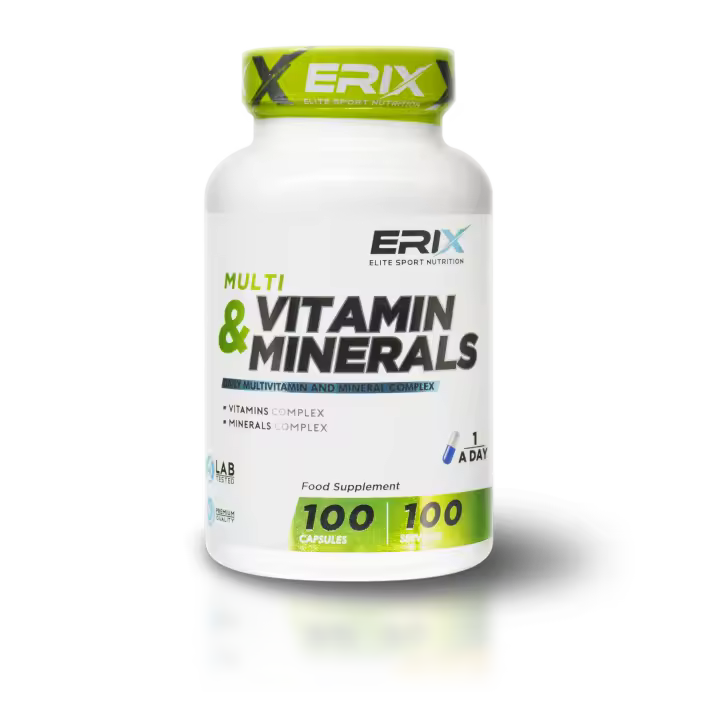 ERIX NUTRICION | MULTI VITAMIN & MINERALS 100 CAPS | MULTIVITAMINICO | Sistema Inmune | Mejora el Rendimiento Físico, Mental | Suplemento con Hierro | Complejo para Mujer, Hombres, Deportistas - 1