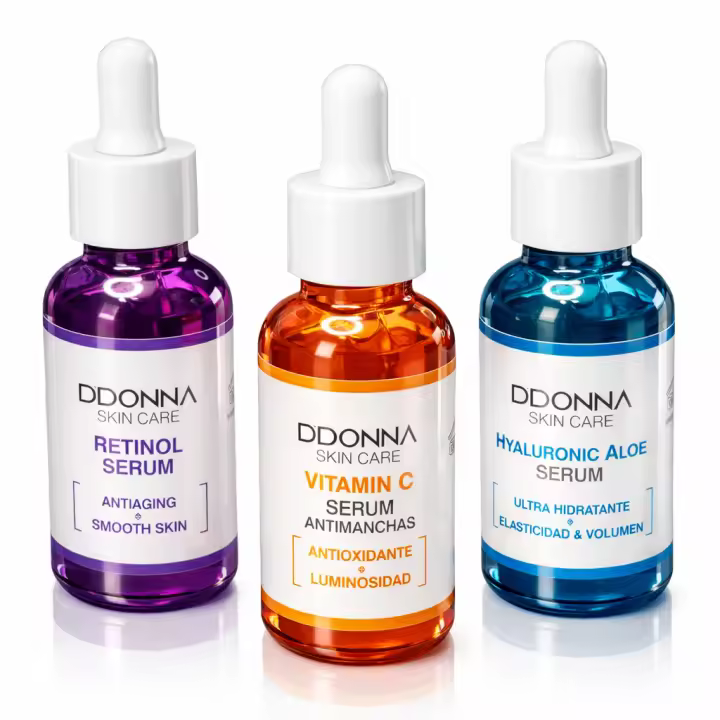 Pack 3 Sérums Faciales DDONNA | Vitamina C, Ácido Hialurónico y Retinol | Tratamiento Antiedad, Hidratante y Antimanchas. Set SkinCare 3en1 - 1