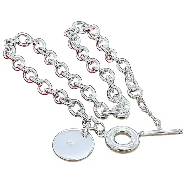 Collar Redondo De Plata Para Hombres Y Mujeres Joyería Clásica Geométrica Para Cumpleaños Metal Copper - 1