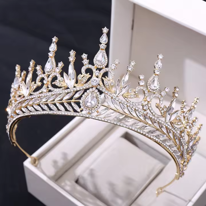 Diadema De Boda Lujo Cristal Incrustado Roja Barroca Corona Grande Accesorios Para El Cabello Para Novia Hecho De Metal - 1