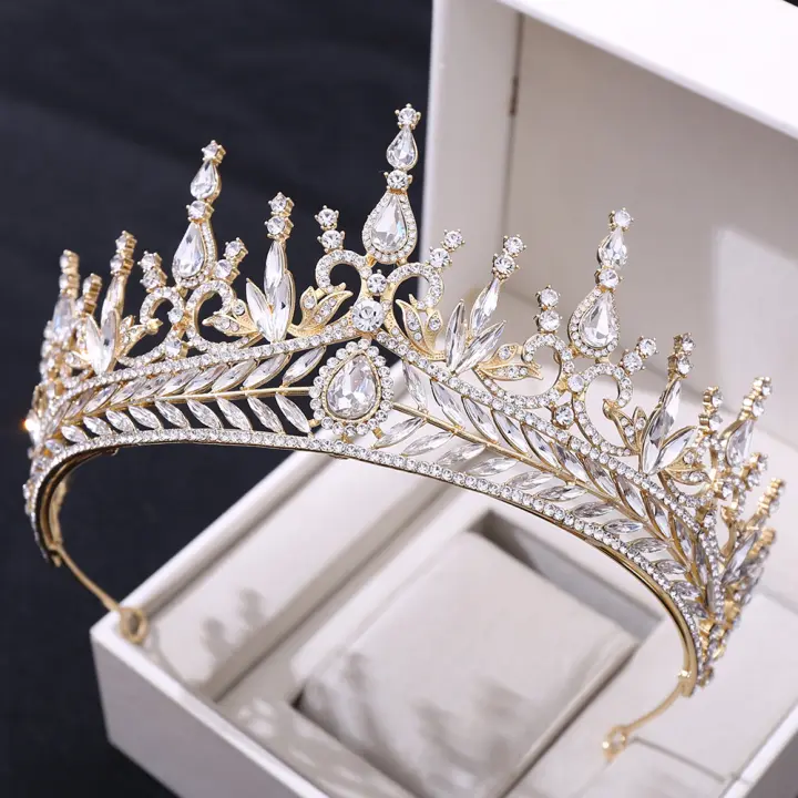 Diadema De Boda Lujo Cristal Incrustado Roja Barroca Corona Grande Accesorios Para El Cabello Para Novia Hecho De Metal - 1