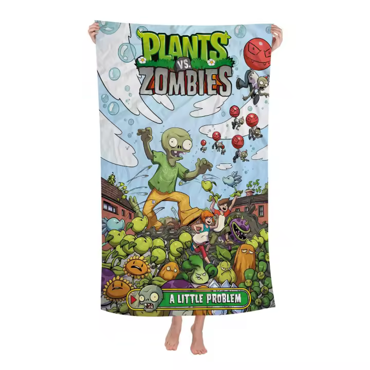 Toalla De Playa Para Niños Plant-Vs -Zombie Dibujos Animados Verano Absorbente Microfibra Grande Para Baño Piscina Viajes - 1