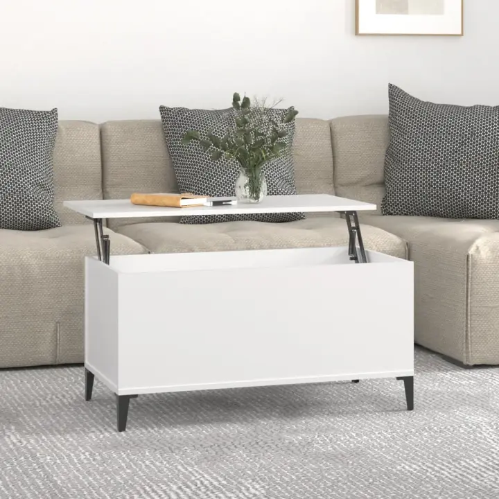 vidaXL Mesa de centro madera contrachapada blanco 90x44,5x45 cm - 1