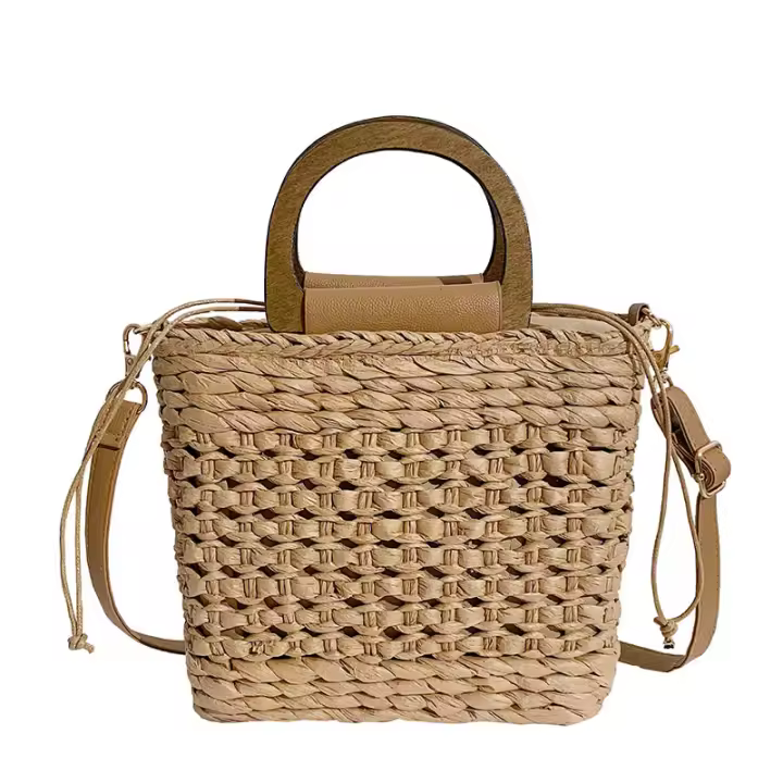 Crossbody Bag Women's Bag Straw Shoulder Bag New Fashion Leisure Bag Woven Beach Bag Handbag, 23*19*8cm, Off-white - 1