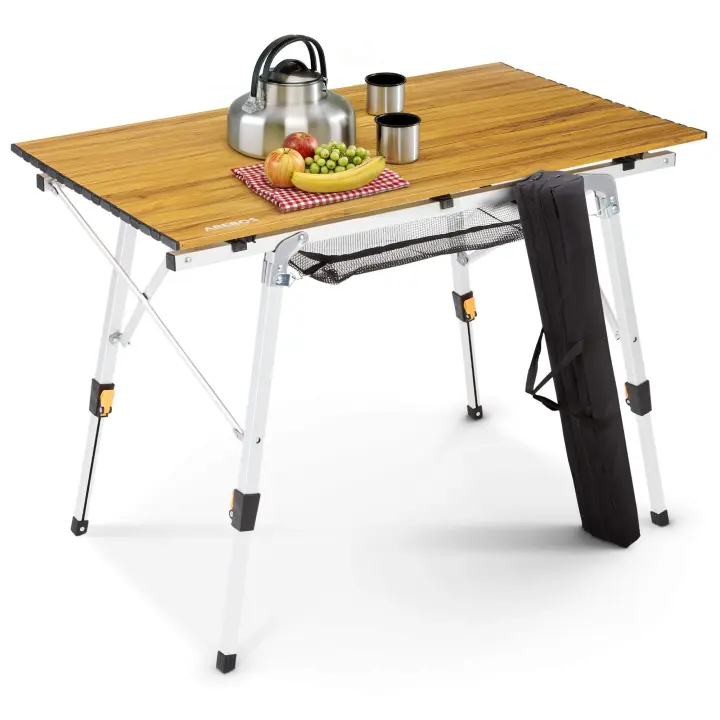 AREBOS Mesa de camping 90 x 51,5 cm mesa rodante aluminio mesa plegable exterior - 1